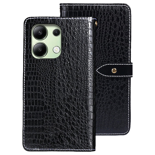 IDEWEI For Xiaomi Redmi Note 13 4G Wallet Case Crocodile Texture Leather Cell Phone Cover - Black