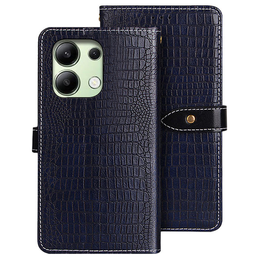 IDEWEI For Xiaomi Redmi Note 13 4G Wallet Case Crocodile Texture Leather Cell Phone Cover - Blue