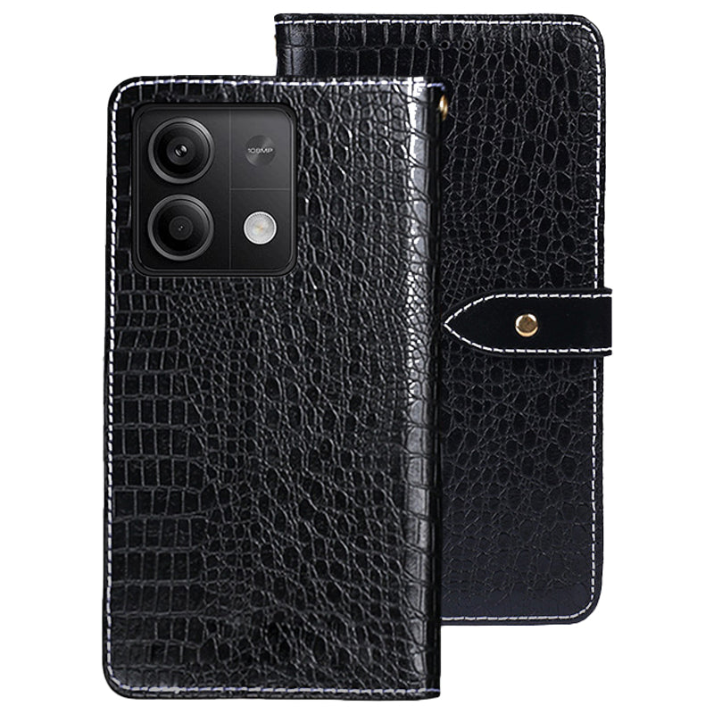 IDEWEI For Xiaomi Redmi Note 13 5G Magnetic Case Leather Crocodile Texture Cover - Black