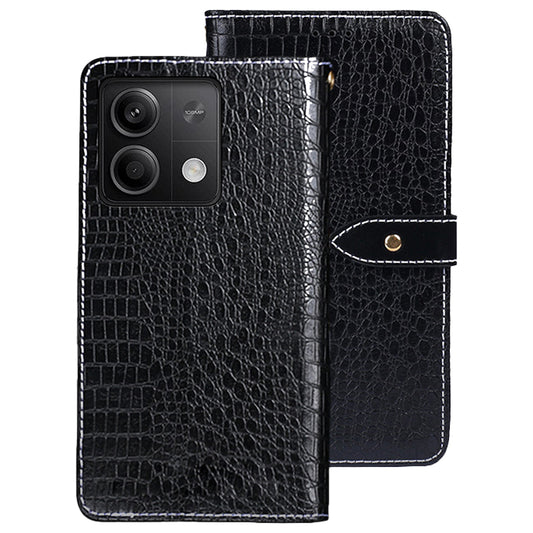 IDEWEI For Xiaomi Redmi Note 13 5G Magnetic Case Leather Crocodile Texture Cover - Black