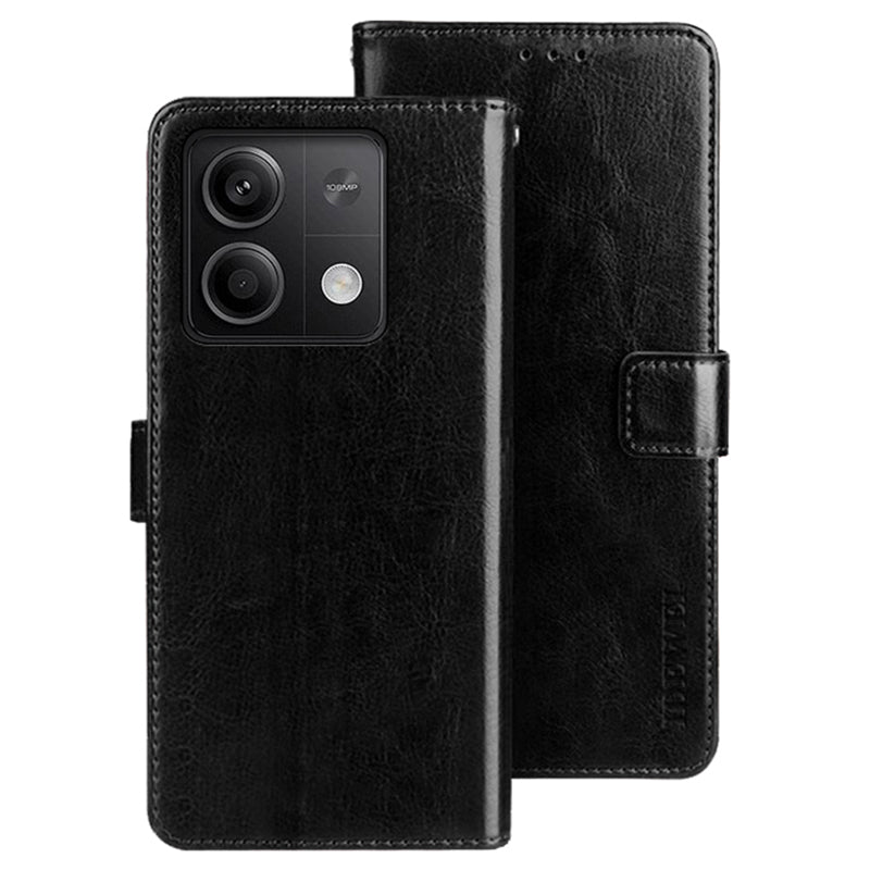IDEWEI For Xiaomi Redmi Note 13 5G Wallet Case Leather Crazy Horse Texture Phone Cover - Black