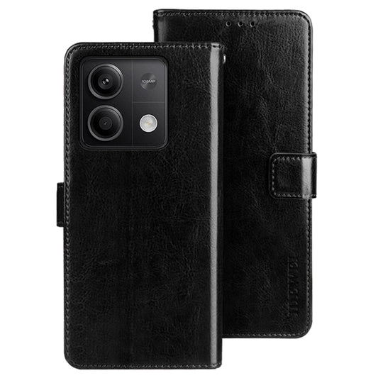 IDEWEI For Xiaomi Redmi Note 13 5G Wallet Case Leather Crazy Horse Texture Phone Cover - Black