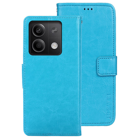 IDEWEI For Xiaomi Redmi Note 13 5G Wallet Case Leather Crazy Horse Texture Phone Cover - Sky Blue
