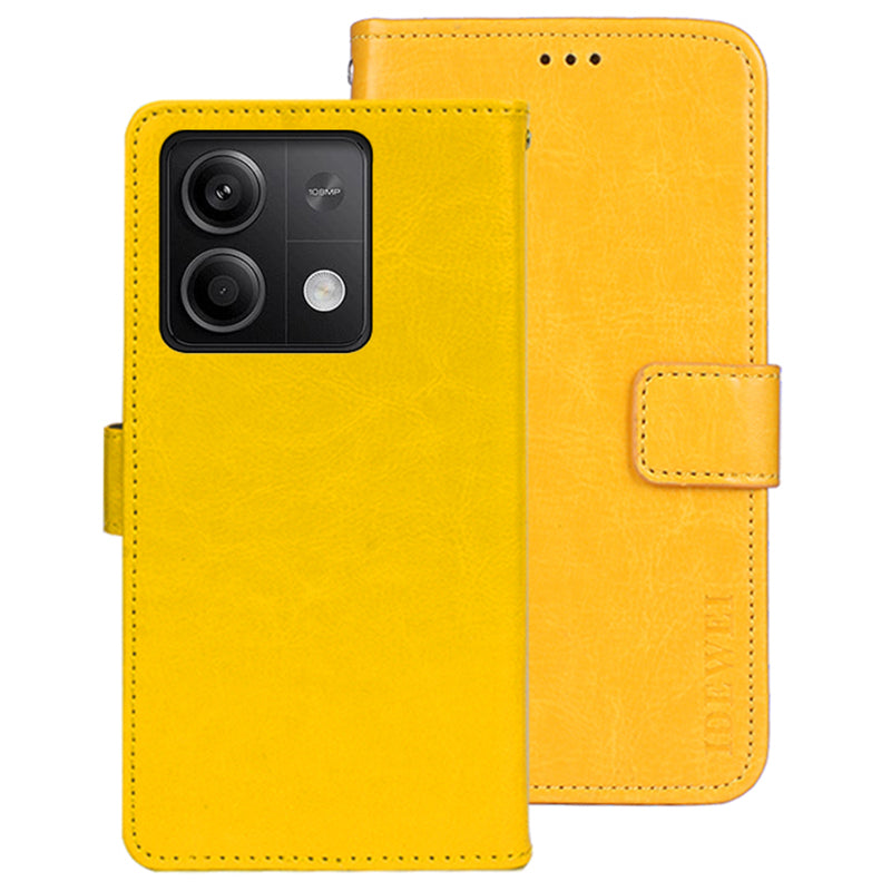 IDEWEI For Xiaomi Redmi Note 13 5G Wallet Case Leather Crazy Horse Texture Phone Cover - Yellow