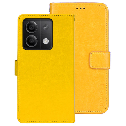 IDEWEI For Xiaomi Redmi Note 13 5G Wallet Case Leather Crazy Horse Texture Phone Cover - Yellow