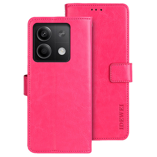 IDEWEI For Xiaomi Redmi Note 13 5G Wallet Case Leather Crazy Horse Texture Phone Cover - Rose
