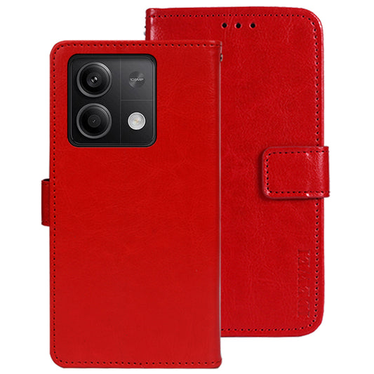 IDEWEI For Xiaomi Redmi Note 13 5G Wallet Case Leather Crazy Horse Texture Phone Cover - Red