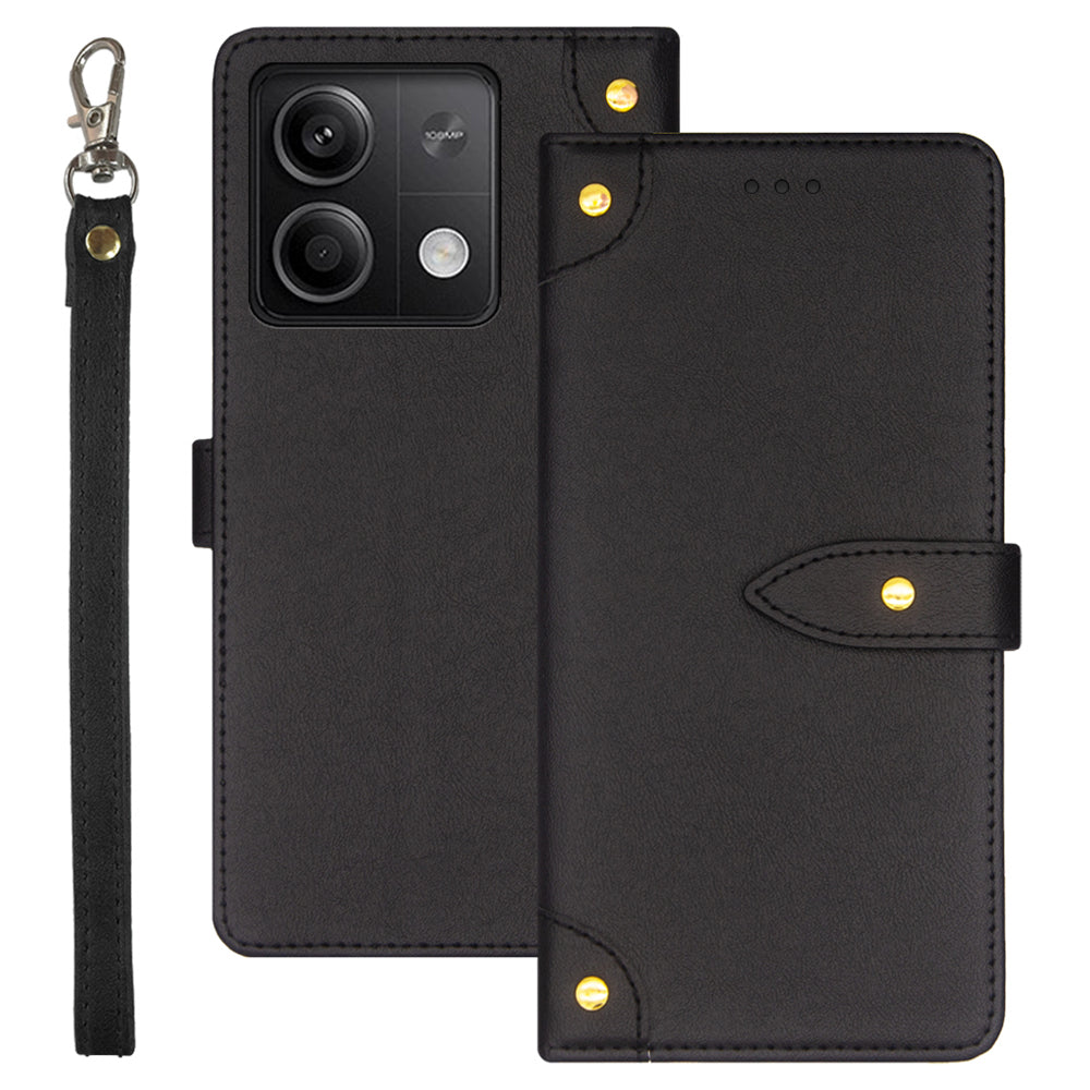 IDEWEI For Xiaomi Redmi Note 13 5G Phone Cover Stand Leather Case with Wrist Strap - Black