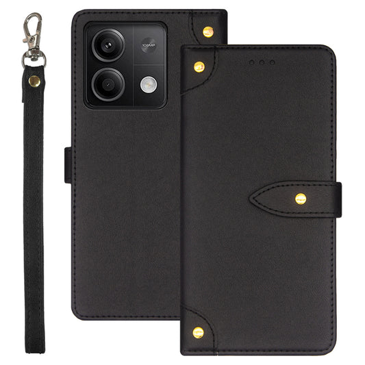 IDEWEI For Xiaomi Redmi Note 13 5G Phone Cover Stand Leather Case with Wrist Strap - Black