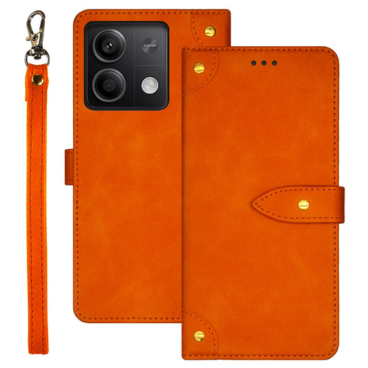 IDEWEI For Xiaomi Redmi Note 13 5G Phone Cover Stand Leather Case with Wrist Strap - Orange
