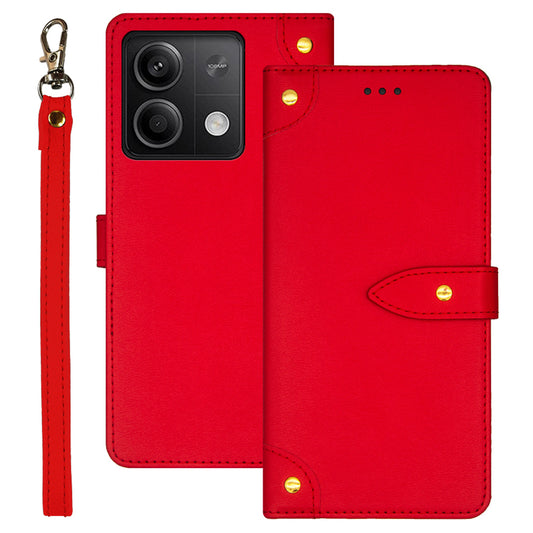 IDEWEI For Xiaomi Redmi Note 13 5G Phone Cover Stand Leather Case with Wrist Strap - Red