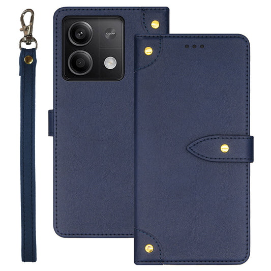 IDEWEI For Xiaomi Redmi Note 13 5G Phone Cover Stand Leather Case with Wrist Strap - Blue