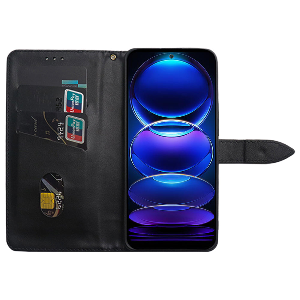 IDEWEI For Xiaomi Redmi Note 13 5G Phone Cover Stand Leather Case with Wrist Strap - Blue