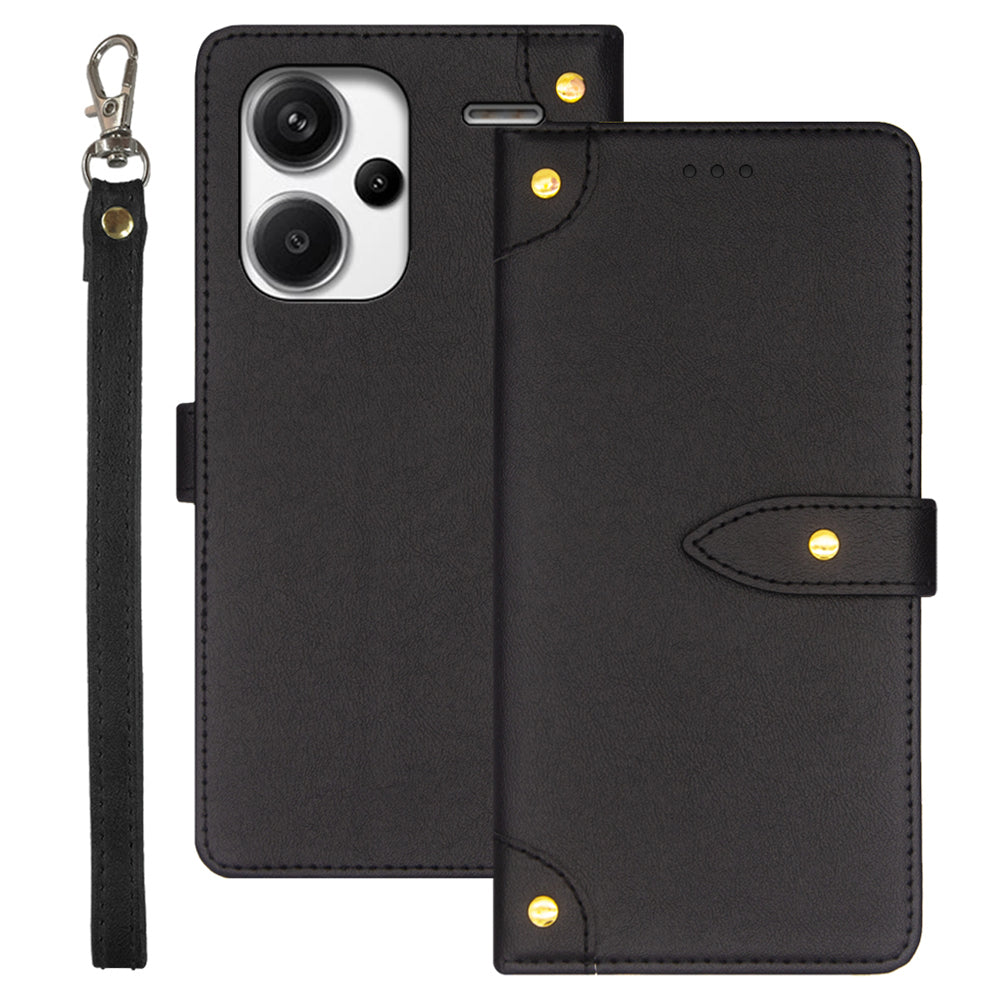 IDEWEI For Xiaomi Redmi Note 13 Pro+ 5G Magnetic Phone Case Leather Card Holders Stand Cover - Black