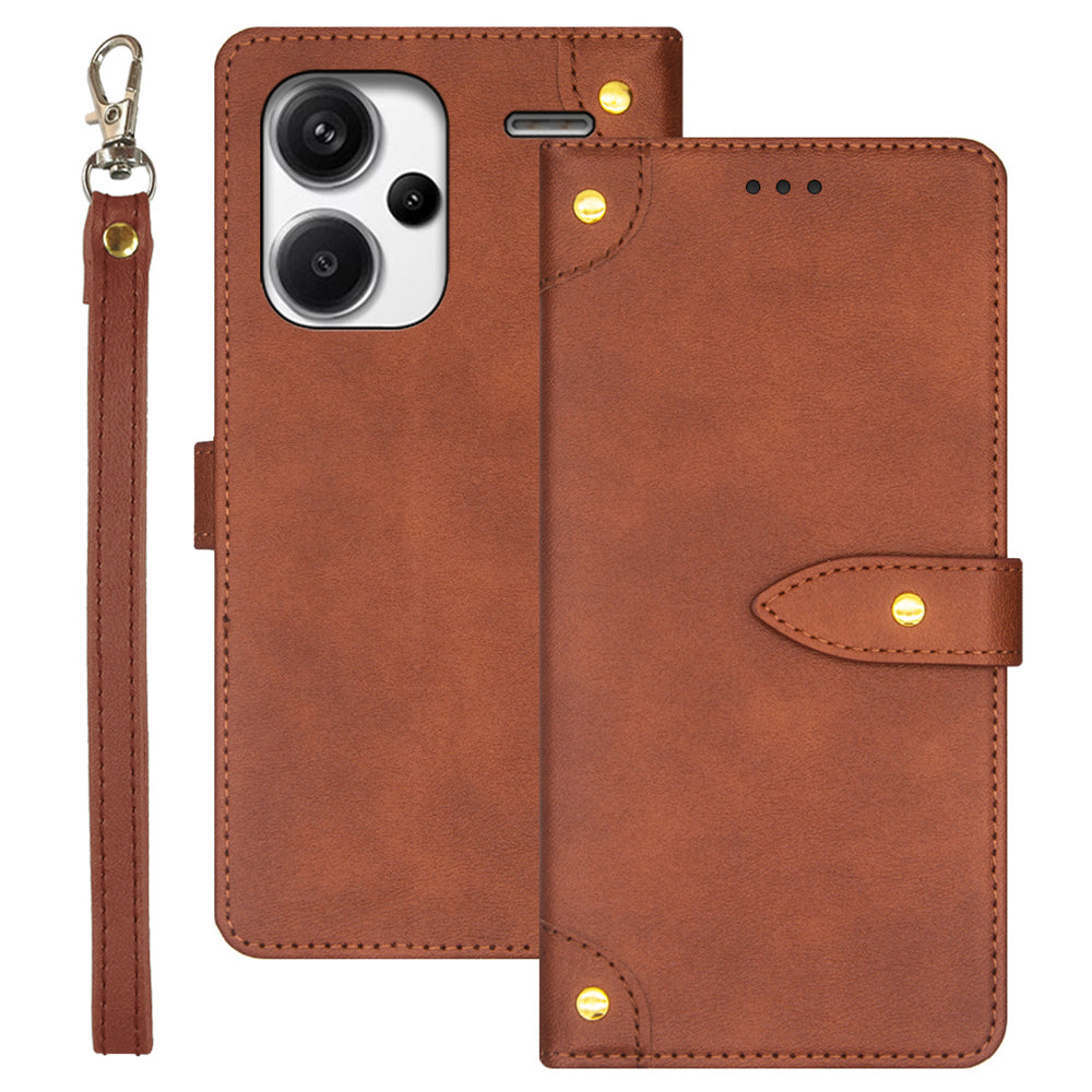 IDEWEI For Xiaomi Redmi Note 13 Pro+ 5G Magnetic Phone Case Leather Card Holders Stand Cover - Brown