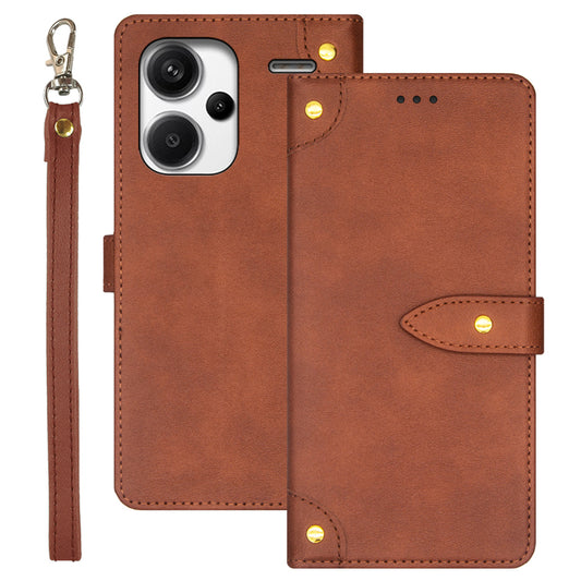 IDEWEI For Xiaomi Redmi Note 13 Pro+ 5G Magnetic Phone Case Leather Card Holders Stand Cover - Brown