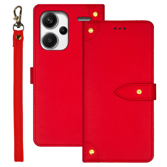 IDEWEI For Xiaomi Redmi Note 13 Pro+ 5G Magnetic Phone Case Leather Card Holders Stand Cover - Red