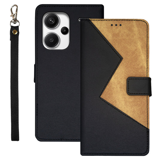 IDEWEI For Xiaomi Redmi Note 13 Pro+ 5G Case Color Splicing Leather Cover with Hand Strap - Black