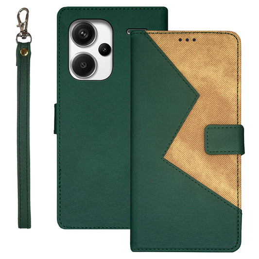 IDEWEI For Xiaomi Redmi Note 13 Pro+ 5G Case Color Splicing Leather Cover with Hand Strap - Green