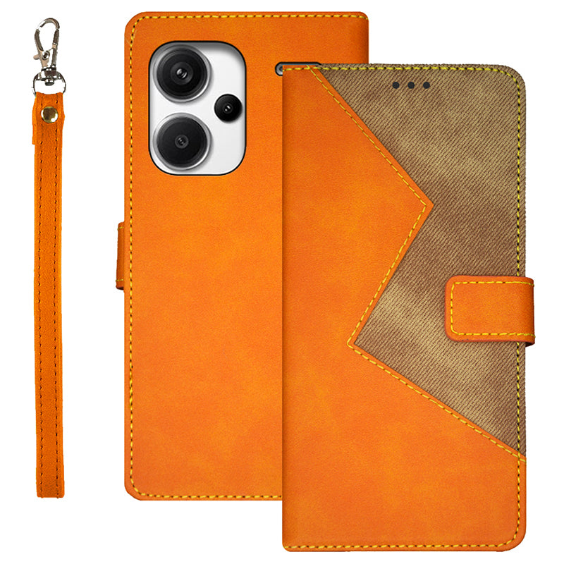 IDEWEI For Xiaomi Redmi Note 13 Pro+ 5G Case Color Splicing Leather Cover with Hand Strap - Yellow