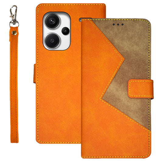 IDEWEI For Xiaomi Redmi Note 13 Pro+ 5G Case Color Splicing Leather Cover with Hand Strap - Yellow