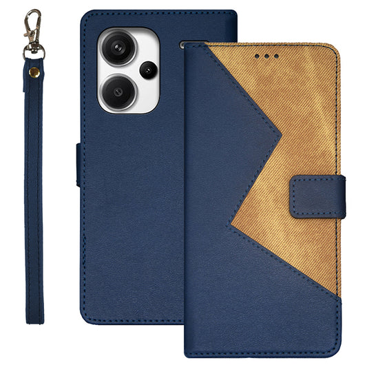 IDEWEI For Xiaomi Redmi Note 13 Pro+ 5G Case Color Splicing Leather Cover with Hand Strap - Blue