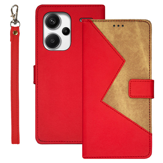 IDEWEI For Xiaomi Redmi Note 13 Pro+ 5G Case Color Splicing Leather Cover with Hand Strap - Red