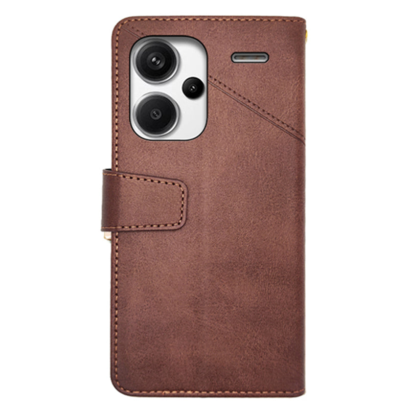 IDEWEI For Xiaomi Redmi Note 13 Pro+ 5G Case Leather Calf Texture Stand Anti-scratch Phone Cover - Brown
