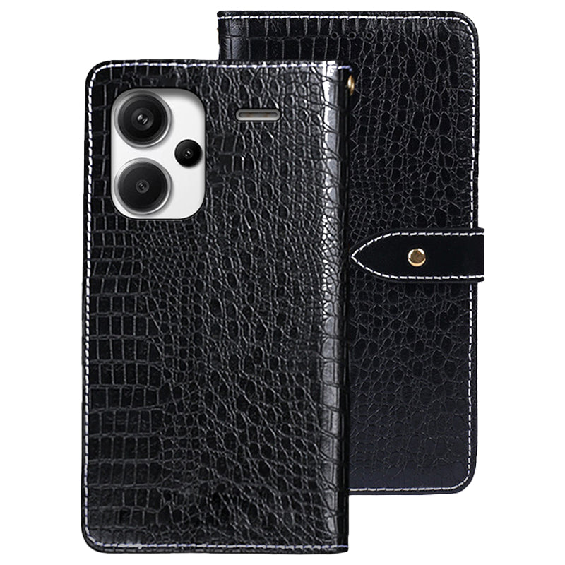 For Xiaomi Redmi Note 13 Pro+ 5G Magnetic Phone Case Crocodile Texture Stand Flip Cover - Black