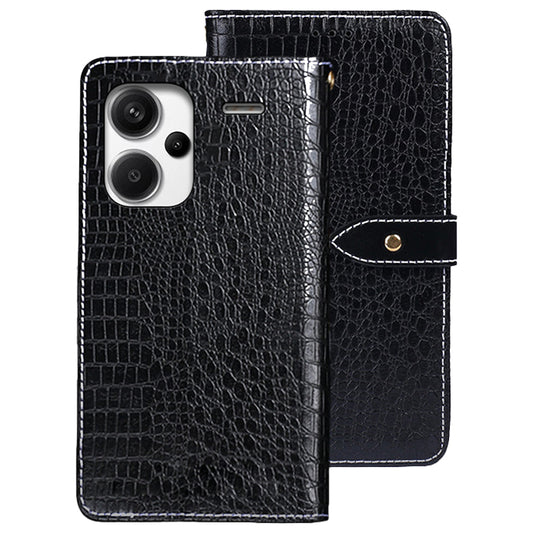 For Xiaomi Redmi Note 13 Pro+ 5G Magnetic Phone Case Crocodile Texture Stand Flip Cover - Black