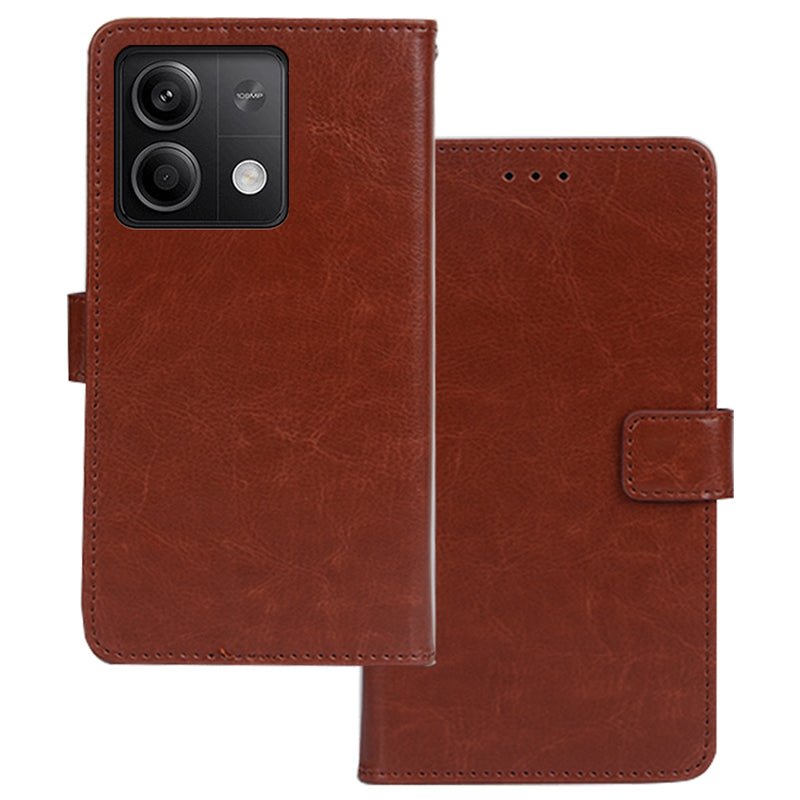 IDEWEI For Xiaomi Redmi Note 13 5G Case Crazy Horse Texture Photo Slot Phone Guard Cover - Brown