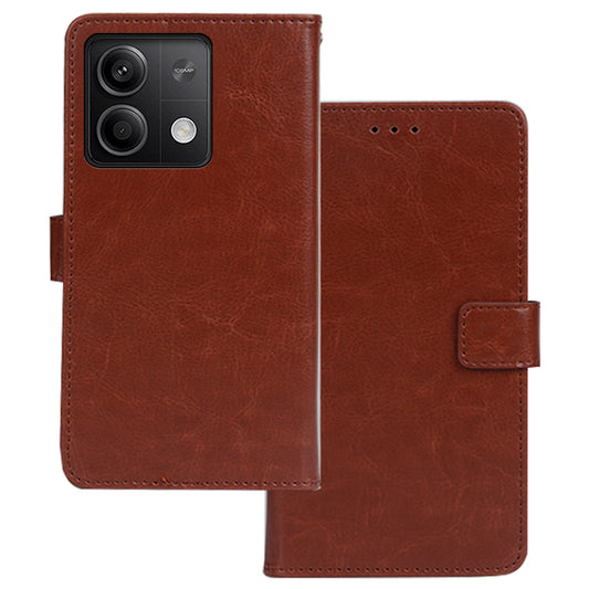 IDEWEI For Xiaomi Redmi Note 13 5G Case Crazy Horse Texture Photo Slot Phone Guard Cover - Brown