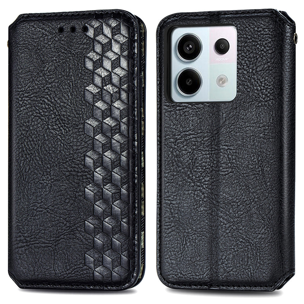 For Xiaomi Redmi Note 13 Pro 5G / Poco X6 5G Magnetic Case Card Holder Rhombus Imprinted Phone Cover - Black
