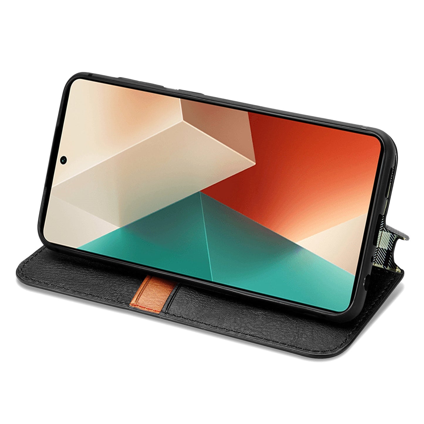 For Xiaomi Redmi Note 13 Pro 5G / Poco X6 5G Magnetic Case Card Holder Rhombus Imprinted Phone Cover - Black
