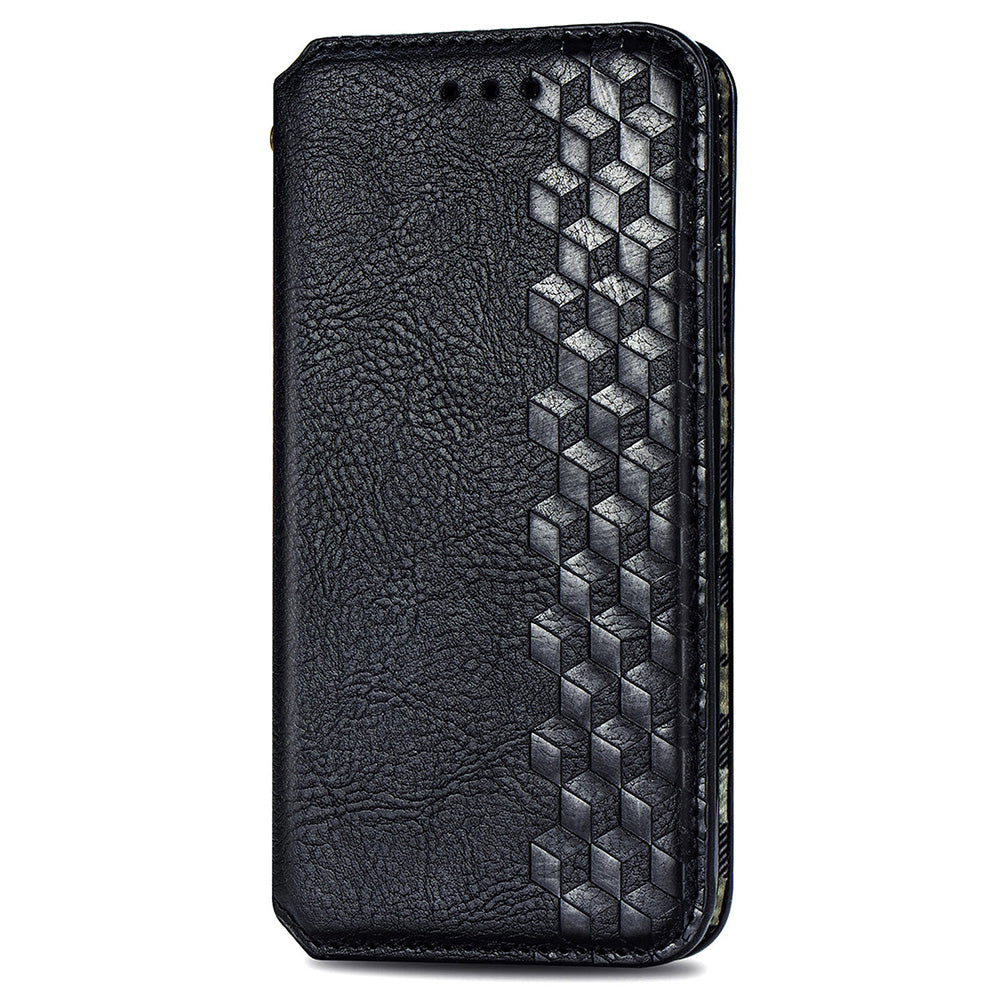 For Xiaomi Redmi Note 13 Pro 5G / Poco X6 5G Magnetic Case Card Holder Rhombus Imprinted Phone Cover - Black