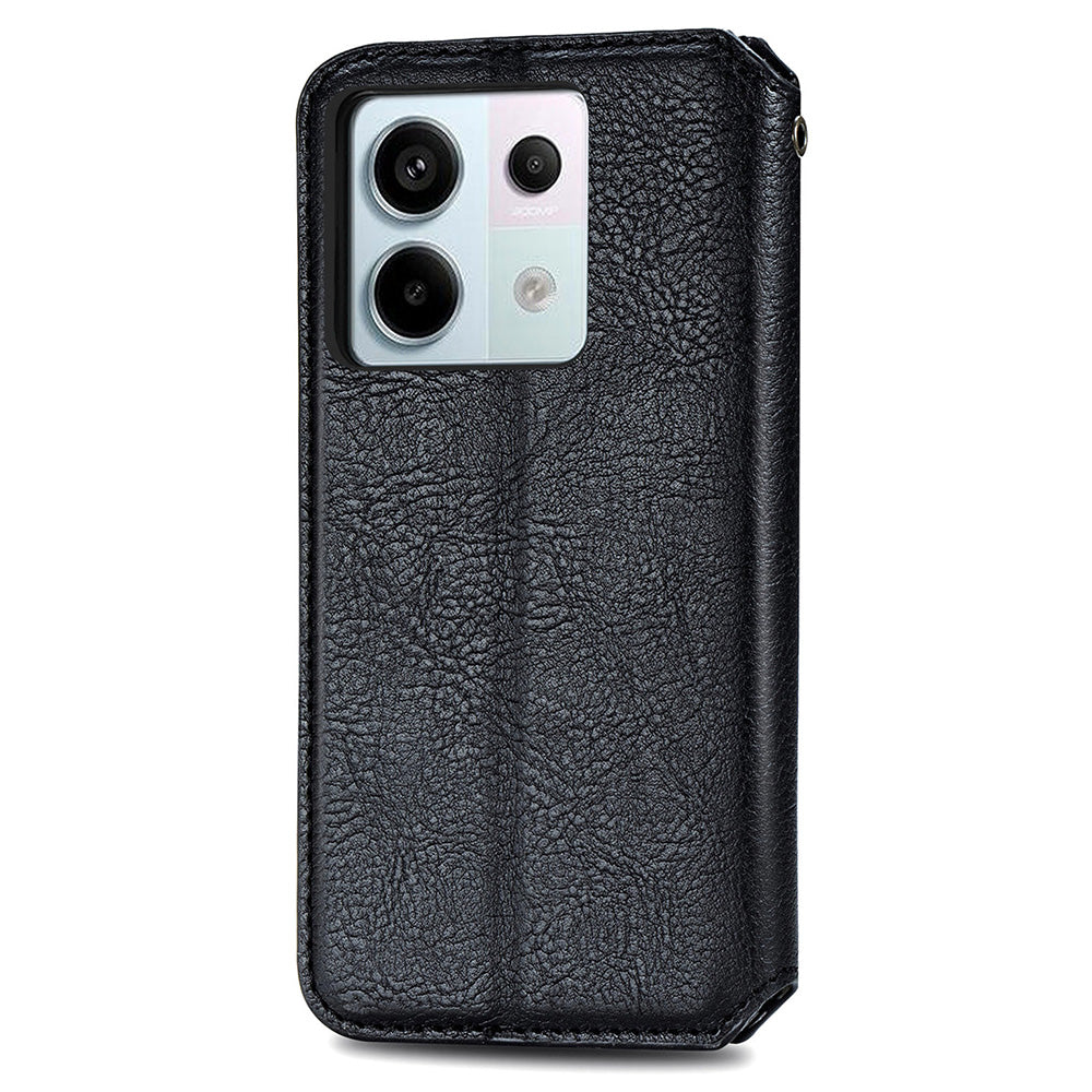 For Xiaomi Redmi Note 13 Pro 5G / Poco X6 5G Magnetic Case Card Holder Rhombus Imprinted Phone Cover - Black