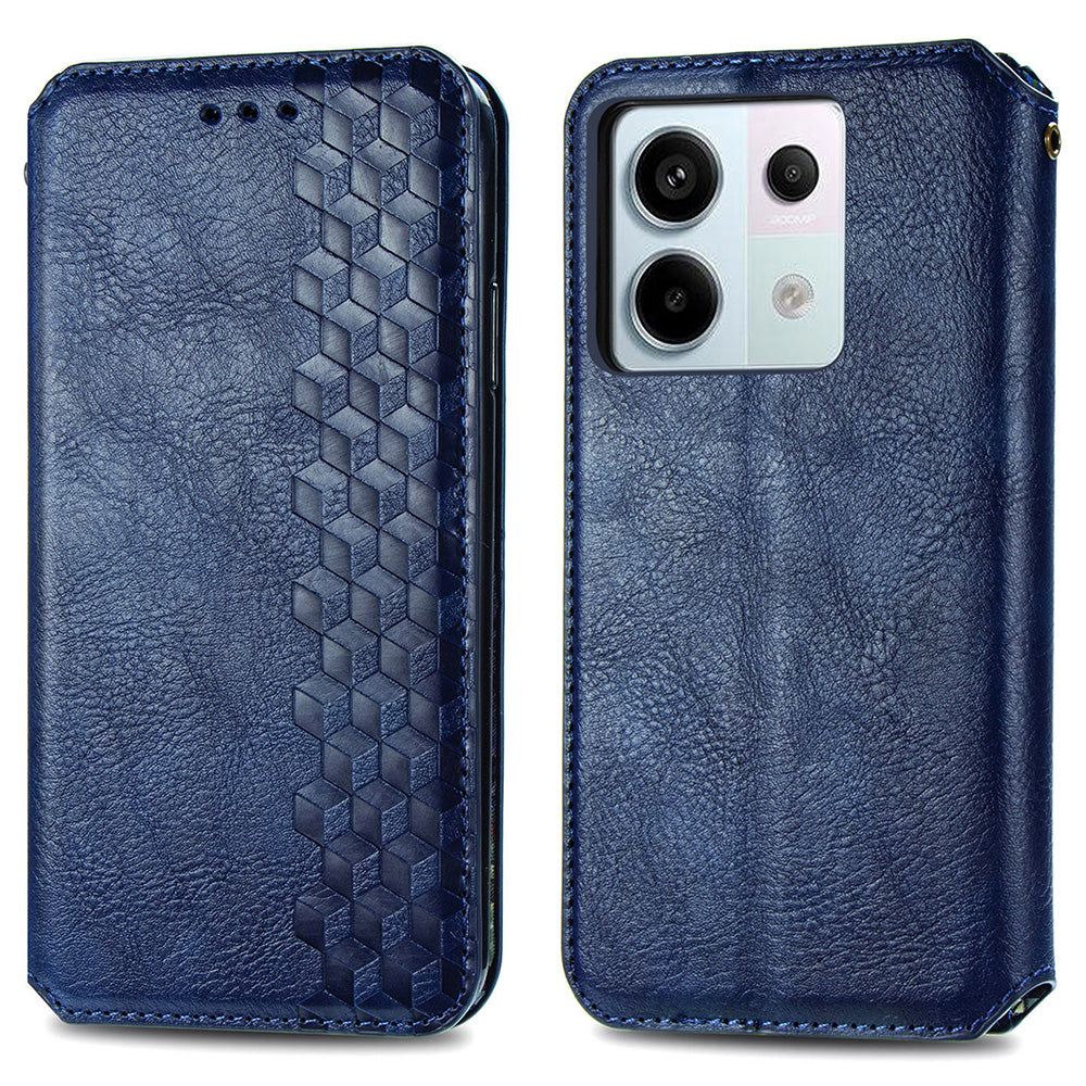 For Xiaomi Redmi Note 13 Pro 5G / Poco X6 5G Magnetic Case Card Holder Rhombus Imprinted Phone Cover - Blue