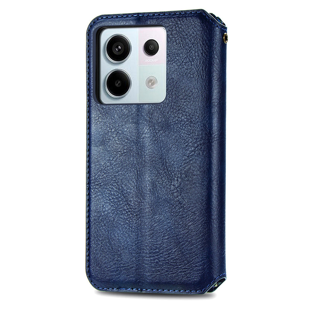For Xiaomi Redmi Note 13 Pro 5G / Poco X6 5G Magnetic Case Card Holder Rhombus Imprinted Phone Cover - Blue