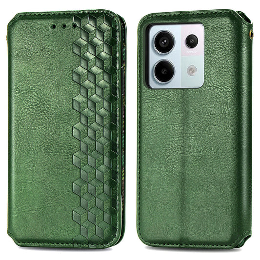 For Xiaomi Redmi Note 13 Pro 5G / Poco X6 5G Magnetic Case Card Holder Rhombus Imprinted Phone Cover - Green
