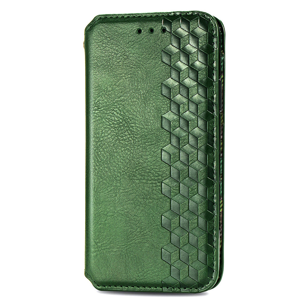 For Xiaomi Redmi Note 13 Pro 5G / Poco X6 5G Magnetic Case Card Holder Rhombus Imprinted Phone Cover - Green