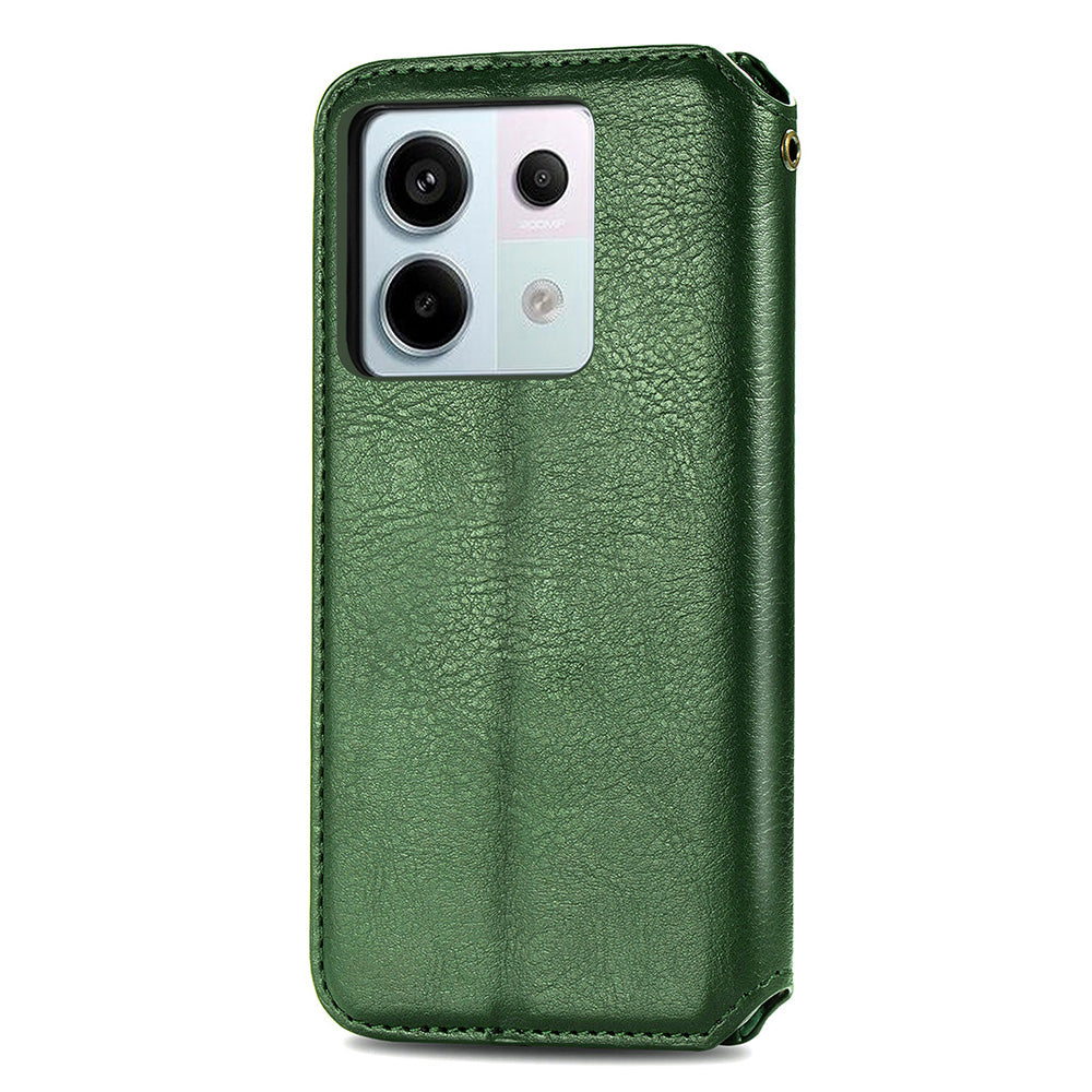 For Xiaomi Redmi Note 13 Pro 5G / Poco X6 5G Magnetic Case Card Holder Rhombus Imprinted Phone Cover - Green
