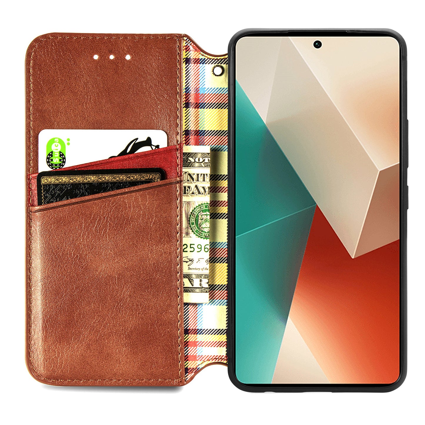 For Xiaomi Redmi Note 13 Pro 5G / Poco X6 5G Magnetic Case Card Holder Rhombus Imprinted Phone Cover - Brown