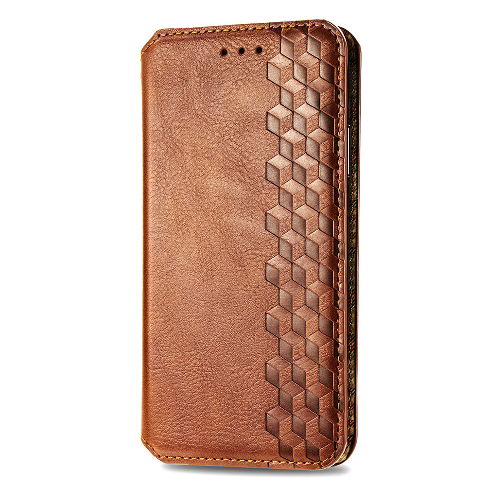 For Xiaomi Redmi Note 13 Pro 5G / Poco X6 5G Magnetic Case Card Holder Rhombus Imprinted Phone Cover - Brown