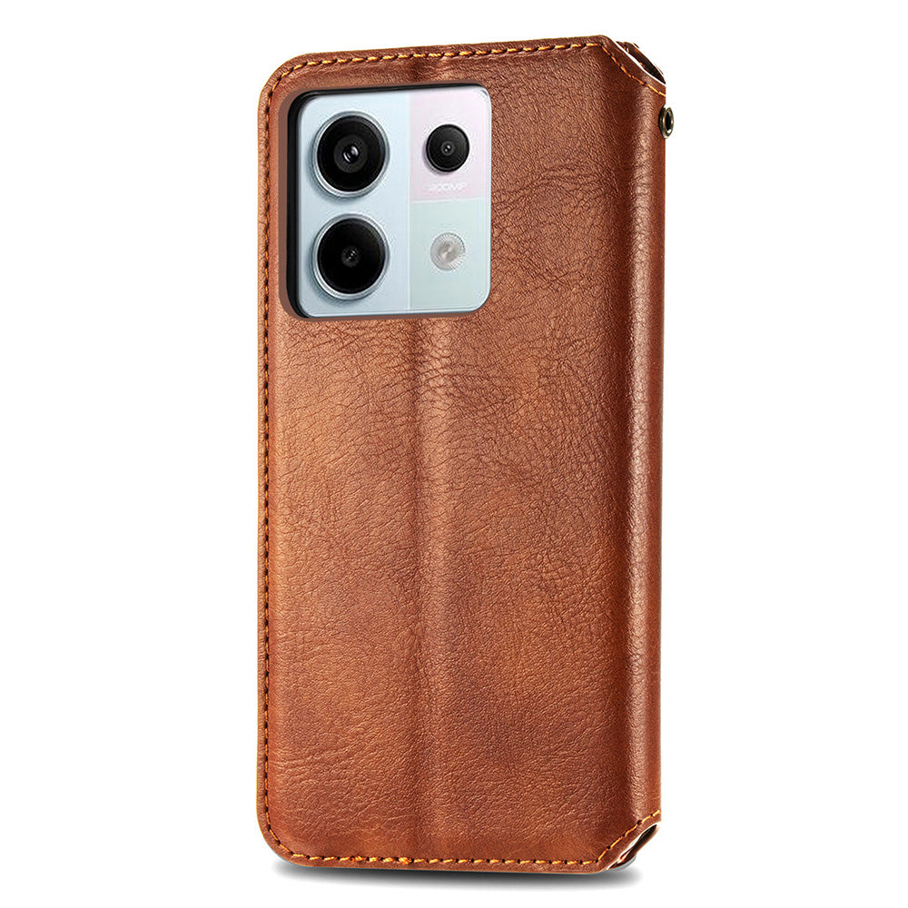 For Xiaomi Redmi Note 13 Pro 5G / Poco X6 5G Magnetic Case Card Holder Rhombus Imprinted Phone Cover - Brown