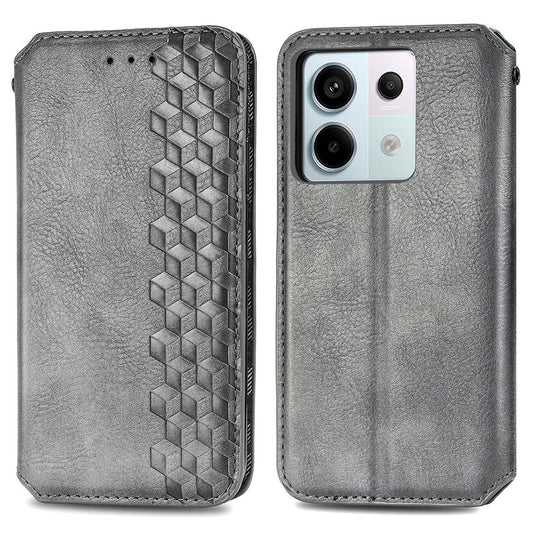 For Xiaomi Redmi Note 13 Pro 5G / Poco X6 5G Magnetic Case Card Holder Rhombus Imprinted Phone Cover - Grey