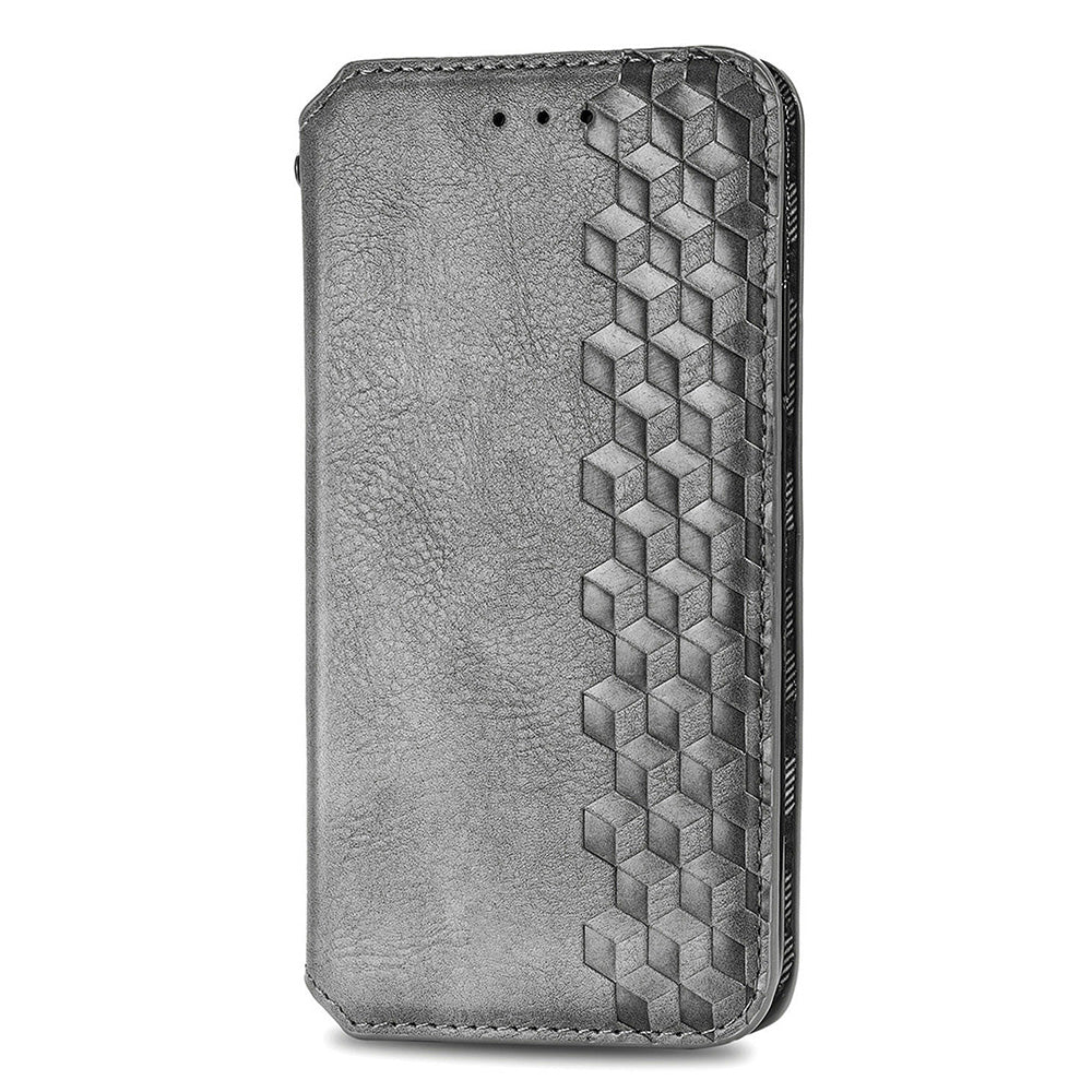 For Xiaomi Redmi Note 13 Pro 5G / Poco X6 5G Magnetic Case Card Holder Rhombus Imprinted Phone Cover - Grey
