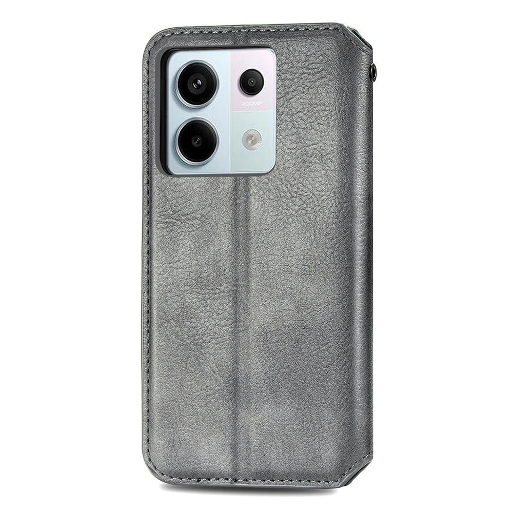 For Xiaomi Redmi Note 13 Pro 5G / Poco X6 5G Magnetic Case Card Holder Rhombus Imprinted Phone Cover - Grey