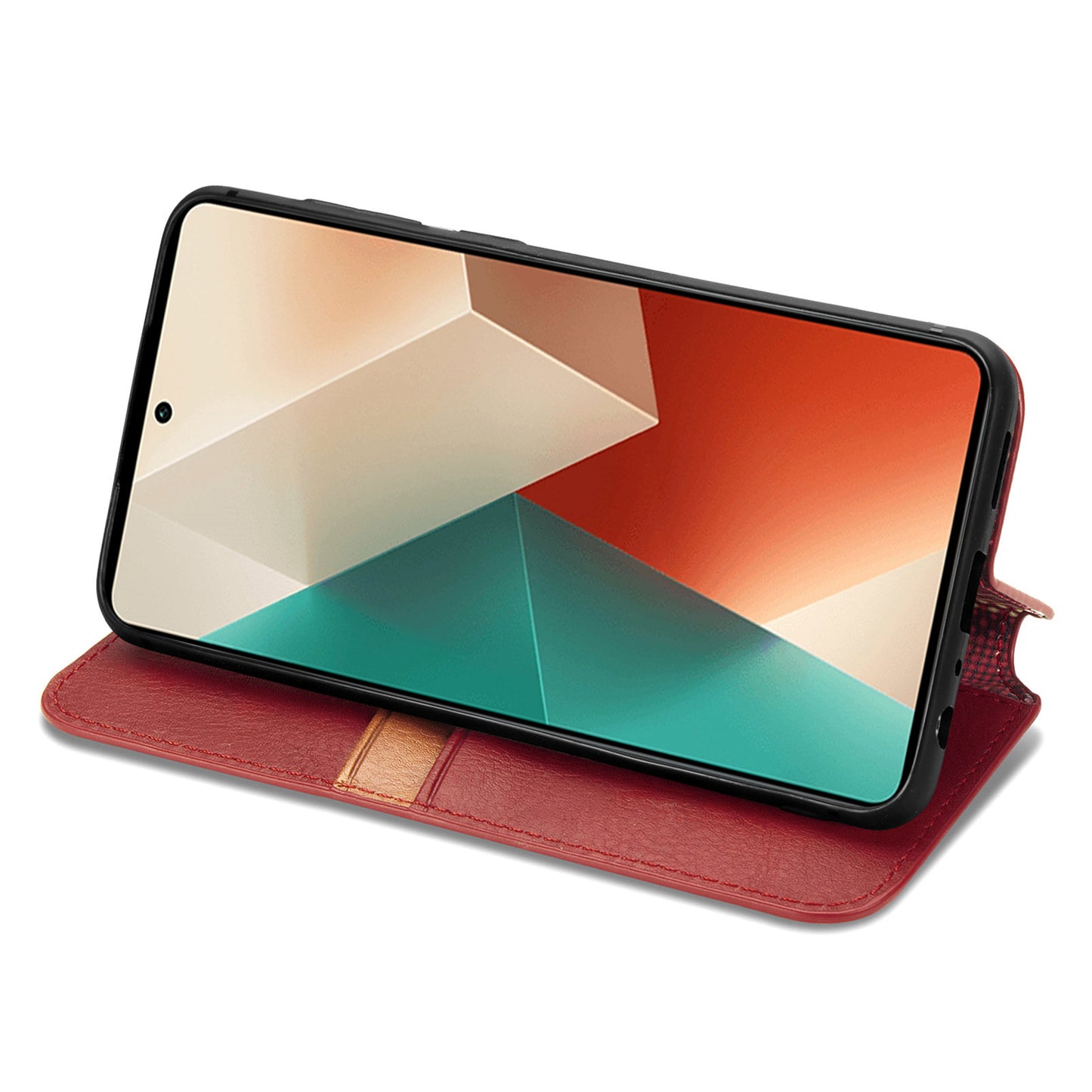 For Xiaomi Redmi Note 13 Pro 5G / Poco X6 5G Magnetic Case Card Holder Rhombus Imprinted Phone Cover - Red