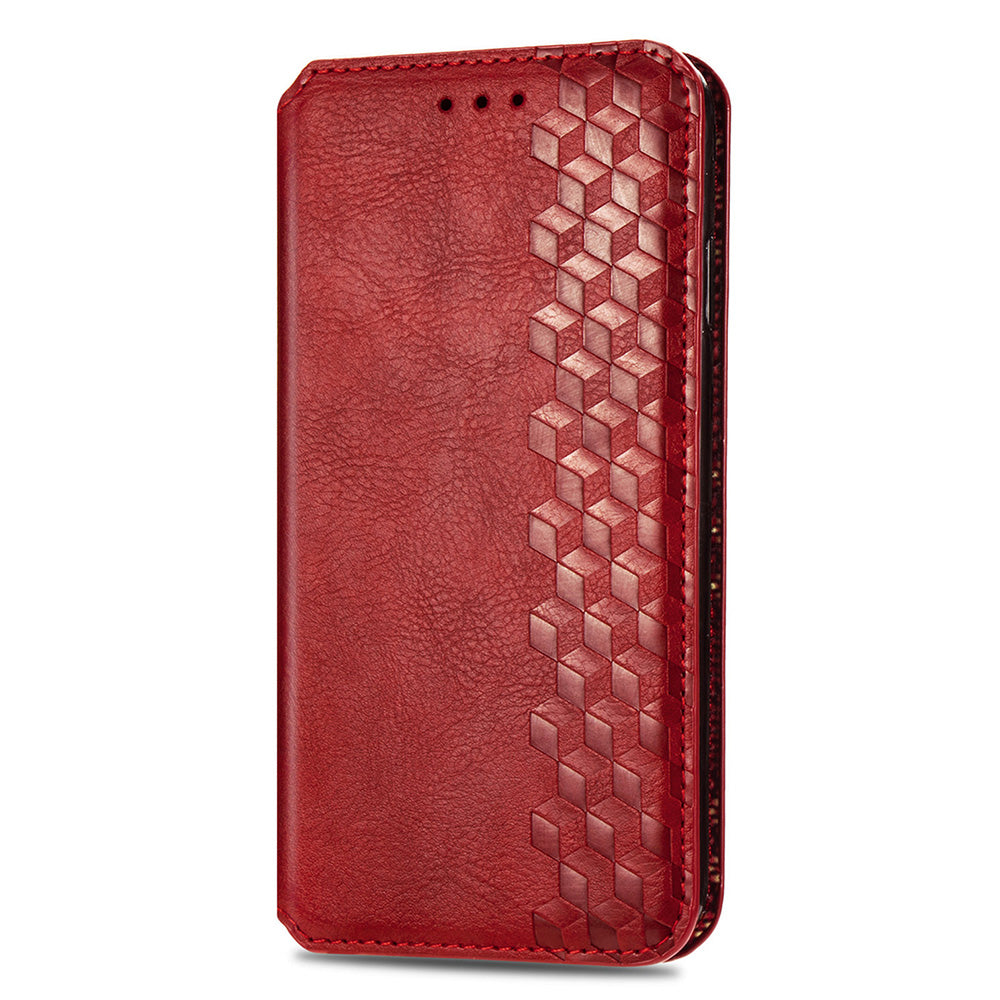For Xiaomi Redmi Note 13 Pro 5G / Poco X6 5G Magnetic Case Card Holder Rhombus Imprinted Phone Cover - Red