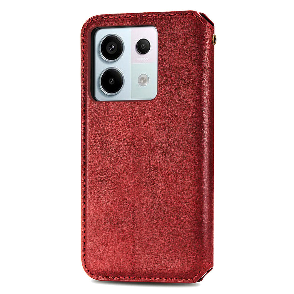 For Xiaomi Redmi Note 13 Pro 5G / Poco X6 5G Magnetic Case Card Holder Rhombus Imprinted Phone Cover - Red